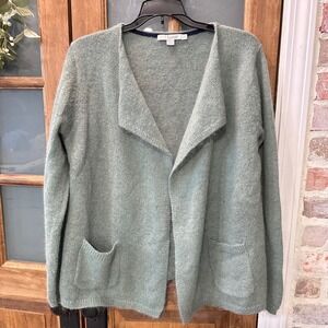 Boden Mohair Wool Blend Open Front Cardigan Sage Green Drape Neck US 12 WU019